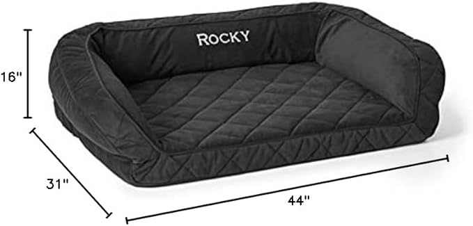 Orvis Comfort Fill-Eco Couch Dog Bed – Plush Three-Sided Bolster with Comfort Fill-Eco Cushion, Quilted Cover, Zip-Off & Machine Washable, Slate - Large