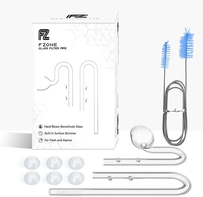 FZONE 17mm Aquarium Glass Lily Pipe Kit with Inflow, Outflow and Brush for 5/8" ID (16/22mm) Tubing