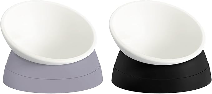 Elevated Cat Bowls, 2 Pack Adjustable Raised Slanted Food Bowls for Cats and Small Dogs, Wide Shallow PP Dishes with TPR Non Slip Bases, Whisker Friendly, 17 oz Each
