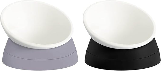 Elevated Cat Bowls, 2 Pack Adjustable Raised Slanted Food Bowls for Cats and Small Dogs, Wide Shallow PP Dishes with TPR Non Slip Bases, Whisker Friendly, 17 oz Each