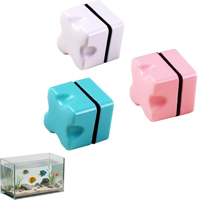 MiOYOOW Magnetic Fish Tank Cleaner, 3PCS Dual-Surfaces Mini Aquarium Algae Scraper Brush with Rectangular Right-Angle Design for Glass Freshwater Saltwater Tank