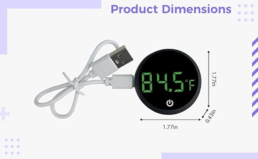 Digital Thermometer for Fish Tank, Rechargeable Stick On Aquarium Temperature Gauge, 1.8 x 1.8 x 0.4 in Mini Design, LED Display, ±1 ℉ Precision, for Bettas, Saltwater and Freshwater Tanks