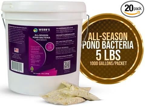 Webb's Water Gardens Pond Maintenance Packets with Barley - Natural Pond Care for Large Ponds & Lakes - Safe for Koi & Fish - 20 Packets - Treats 1/4 Acre for 2.5 Months