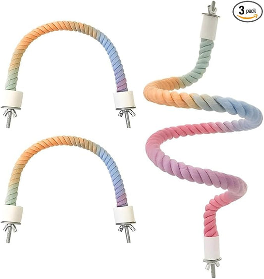3Pcs Rope Perches for Bird Cages, Rope Perch for Parrots, Cockatiels & Parakeets, Bird Cage Accessories