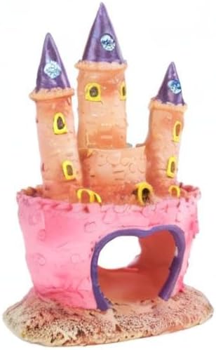 Cute Cartoon Aquarium Castle Decor, Pink Fairy Castle Ornament for Fish Tank, Small Fish Shrimp Hide Caves House Hideouts for Shrimp Crab Betta Cichlids Tank