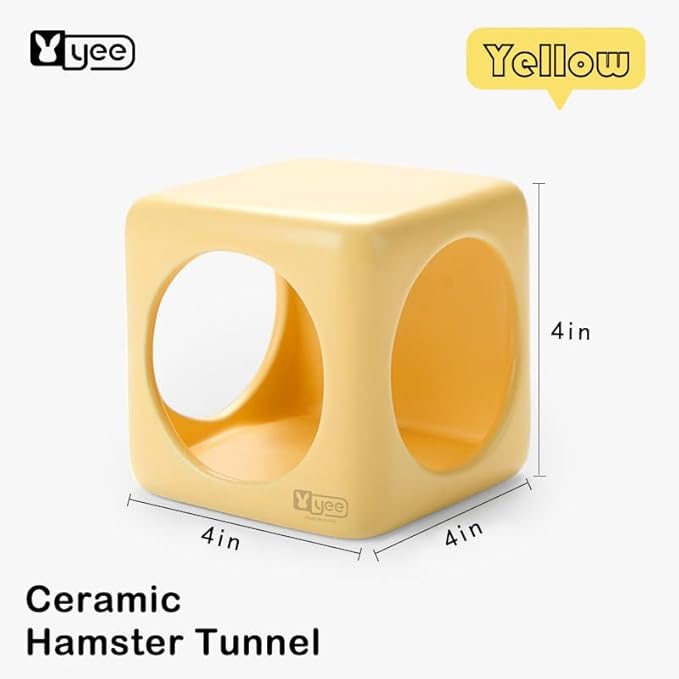 Ceramic Hamster House Cube Set, 4-Inch Stackable Small Animal Hideout Cave for Hamsters Mice Gerbils Dwarf Rabbits – Hard Durable DIY Mix & Match Habitat Hideaway Decor, Yellow