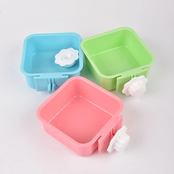 Crate Dog Bowl,Removable Stainless Steel Water Food Feeder Bowls Crate Coop Cup,Pet Cage Bowls with Bolt Holder for Cat, Puppy, Birds, Rats, Rabbits Small Animals ((Green+Pink) Square, Samll)