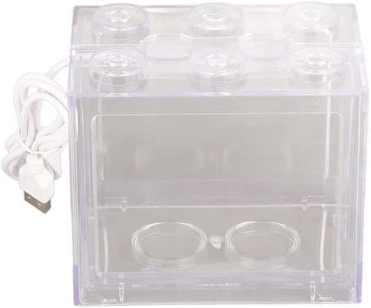 Mini USB LED Aquarium Fish Bowl Plastic Tank with White Light for Desk Tabletop Decor Energy-Saving Office Accent(Transparent)
