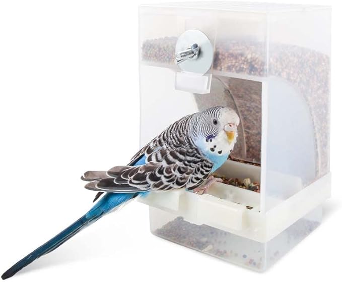 YSTAR 2-Pack No-Mess Automatic Bird Feeder Parrot Feeder Cage Accessories Supplies for Feeder Integrated Automatic Box Parakeet Canary Cockatiel Finch (White)