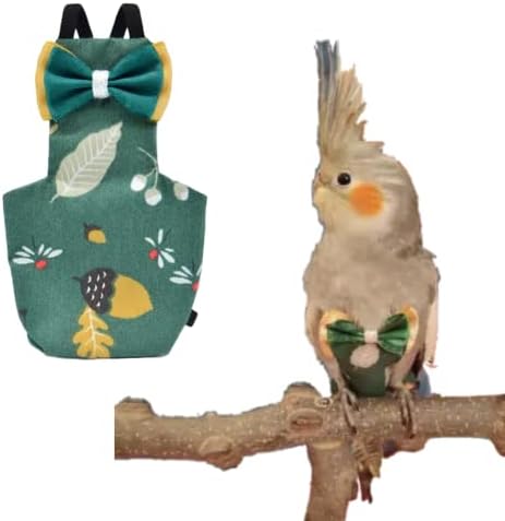 Bird Flight Suits Diapers for Monk Parakeets, Conures, Lovebirds, Cockatiels Flight Suits, Parrot Clothes, Bird Training Nappy Suit Liners Clothes (X-Small,Deep Green)