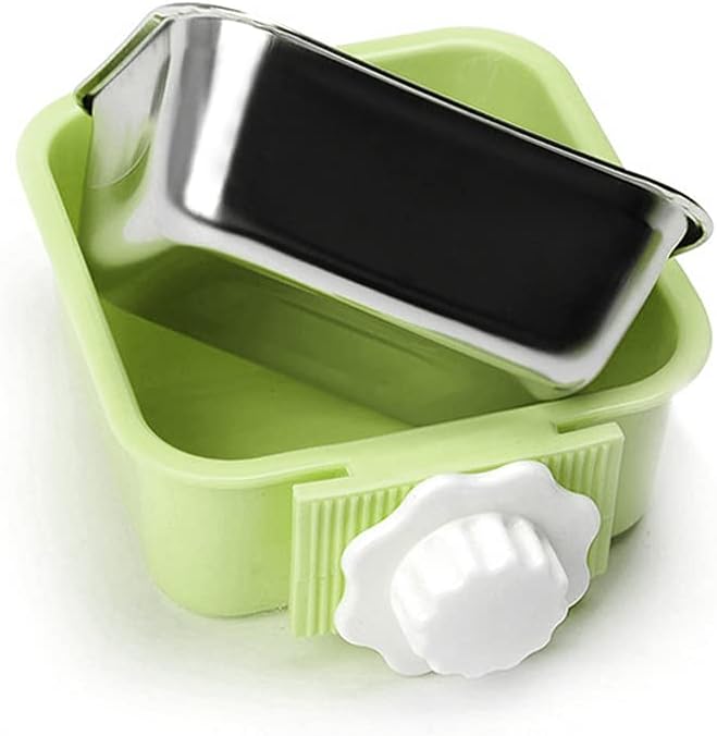 Crate Dog Bowl,Removable Stainless Steel Water Food Feeder Bowls Crate Coop Cup,Pet Cage Bowls with Bolt Holder for Cat, Puppy, Birds, Rats, Rabbits Small Animals ((Blue+Green) Square, Large)