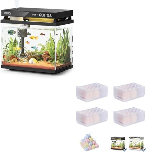 2 Gal Fish Tank Betta Aquarium Kit Black & 4-Box Bio Filter Media Module