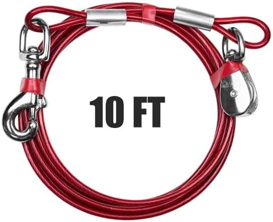 BV 60ft Aerial Pet Trolley System with 10ft Pulley Lead - Heavy Duty Dog Tie Out for Yard up to 125 lbs, Reflective Run Cable (Not a Leash, Bare End)