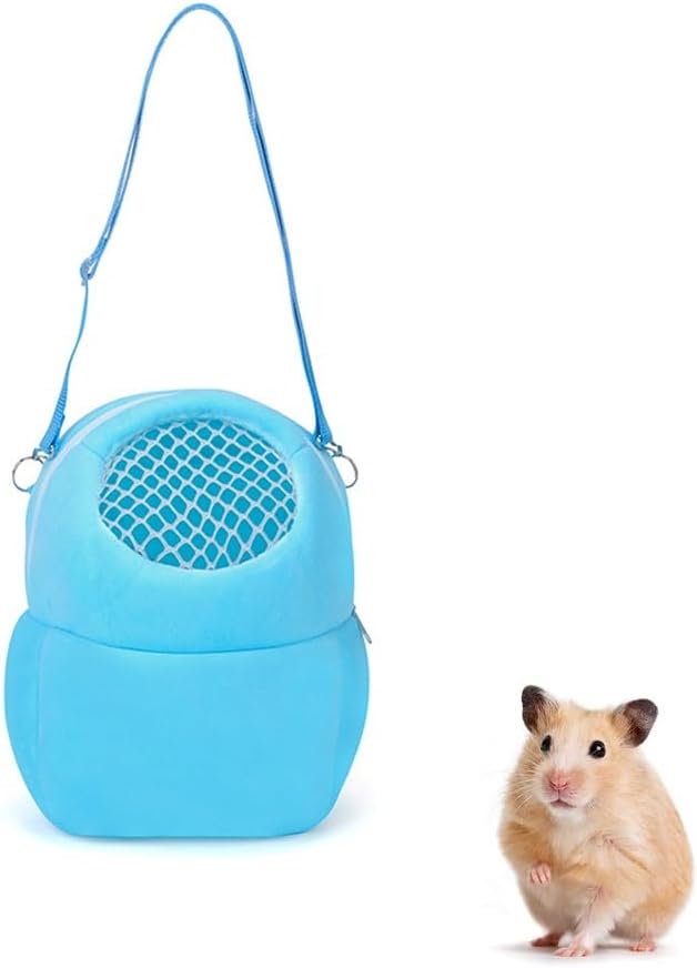 WishLotus Hamster Carrier Bag, Portable Outgoing Travel Handbags with Nylon Straps Small Pet Pouch for Hamster Rat Mini Hedgehog (Blue, M)