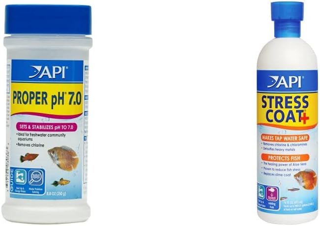 API Proper pH 7.0 Freshwater Aquarium Water pH Stabilizer and API Stress Coat Aquarium Water Conditioner