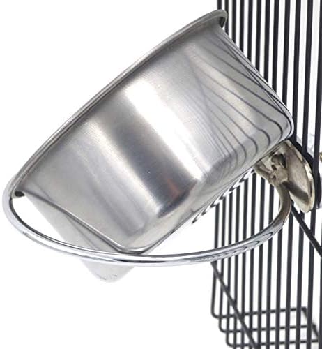 Bird Parrot Feeding Cups with Clamp Holder Stainless Steel Coop Cup Food Water Bowls Dish Feeder for Cockatiel Conure Parakeet Chinchilla Hummingbird