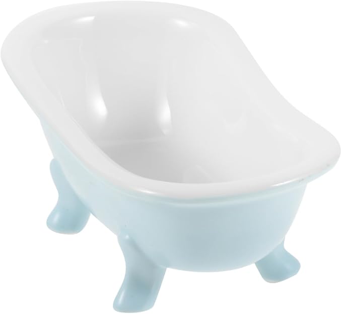 Abaodam Cute Hamster Bed Chinchillas Food Bowl Blue Ceramic Mini Bathtub Small Animal Ice Bathtub for Ceramic Hamster Guinea Pig Bathroom Sand Bath Holder Container Accessories Cage Toys