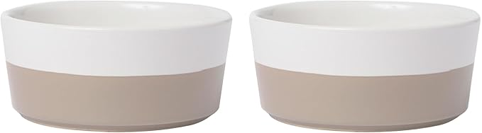 Set of 2 Waggo Dipper Ceramic Dog Bowls Heavyweight Pet Food and Water Bowls Non Slip Stoneware Dishwasher Safe (Large, Vintage Grey)