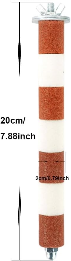 Ceramic Claw Grinding Perch for Cockatiels & Small Birds, Removable Bird Perch with Stainless Steel, Nail File Perch, Beak Trimmer & Comfortable Cage Stand for Parakeets, Conures (#1, 0.8" W x 7.8" L)