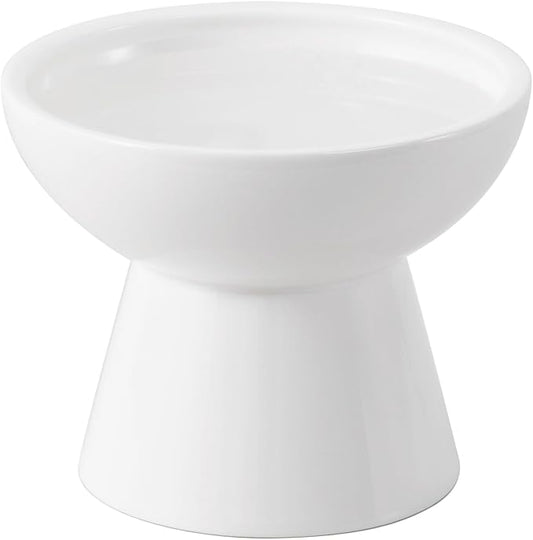 CEEFU Extra Wide Elevated Ceramic Cat Water Bowl - 6.2" Deeper Dish for Whisker Fatigue Relief, 5" Height for Easy Feeding, Lead & Cadmium Free, Durable Raised Cat Bowls, White