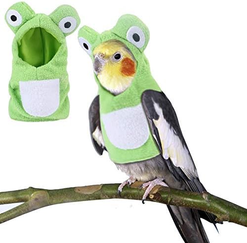 Sun Conure Bird Diaper Flight Suit Frog Shape Hoodie Cosplay Photo Prop for Parrots African Greys Parakeet Cockatiel Reusable Adjustable Apparel (L)