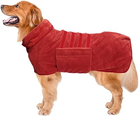 Geyecete Dog Drying Coat - Pineapple Grid Fast Drying Super Absorbent Pet Cat Bath Robe Towel - Red