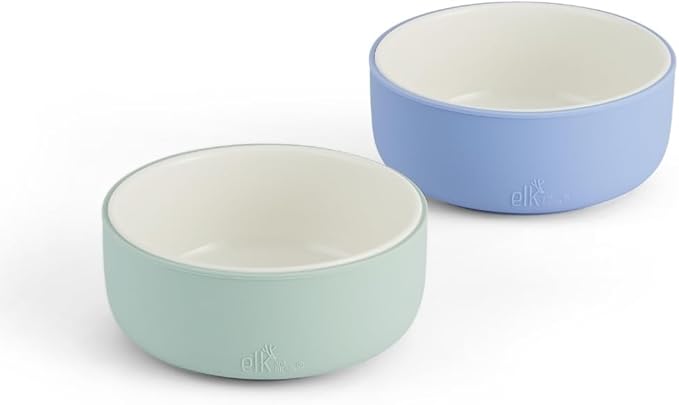 Elk and Friends Kids Porcelain Bowls with Silicone Sleeves | Suitable for Babies/Toddlers | Microwave & Dishwasher Safe | Non Slip Dinnerware | Snack Dishes | 2 Pack