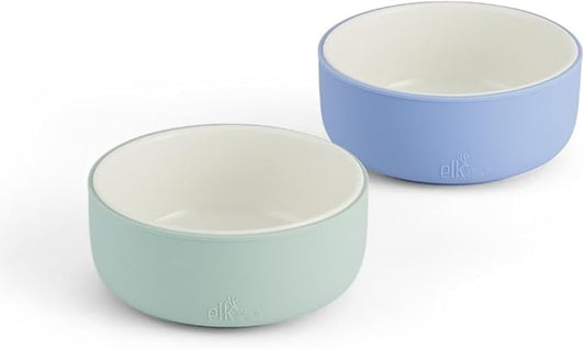 Elk and Friends Kids Porcelain Bowls with Silicone Sleeves | Suitable for Babies/Toddlers | Microwave & Dishwasher Safe | Non Slip Dinnerware | Snack Dishes | 2 Pack