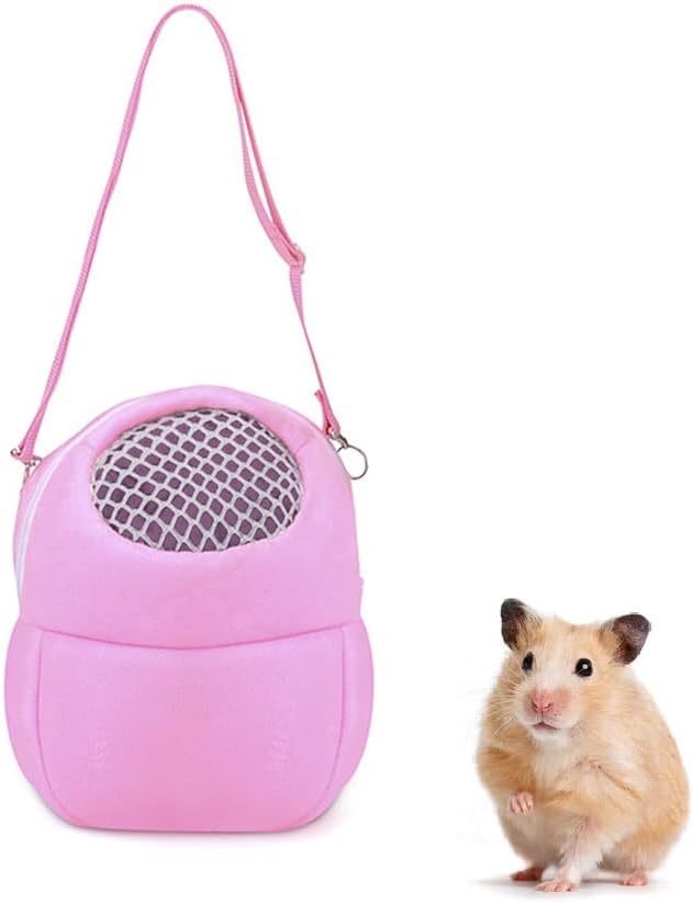 WishLotus Hamster Carrier Bag, Portable Outgoing Travel Handbags with Nylon Straps Small Pet Pouch for Hamster Rat Mini Hedgehog (Pink, S)