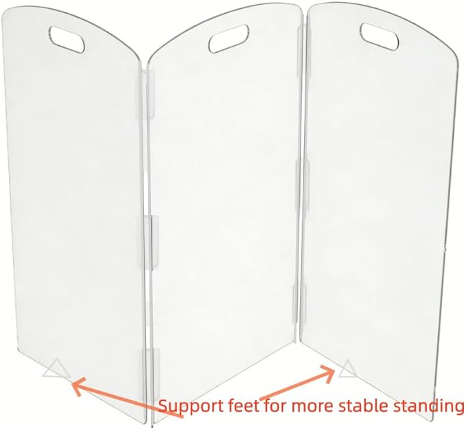 Clear Freestanding Dog Gate - 3 Panel Foldable Pet Gate for Doorways No Drilling Needed, Transparent Puppy Fence with Support Feet, Indoor Dog Barrier for Home Safety (60" W x 32" H)