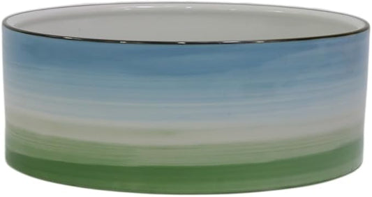 Ceramic 8inch Dog Bowl for Large-Breed Dogs, Anti-Slip and Weighted Porcelain Pet Food and Water Bowl Dish -Blue & Green 7 Cups
