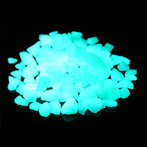 Shiny Stone Glow in The Dark Aquarium Neon Gravel Sand, Decorative Rocks for Fish Tank and Fairy Garden, Home Dec,305g/0.67lbs (Blue Green, 8-15mm)