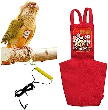 MANON ROSA Bird Diapers Leash Set Washable Reusable Handmade Flight Suit Waterproof Inner Layer - Protective Parrot Nappy Clothes Parakeets Macaws Budgies Canaries (Red3,Dove)