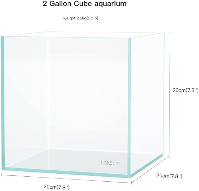 AWXZOM Small Nano Tall Rimless Tank, Glass Fish Tank, Betta Tank (2 Gallon 7.8x7.8x7.8inch/20x20x20cm)