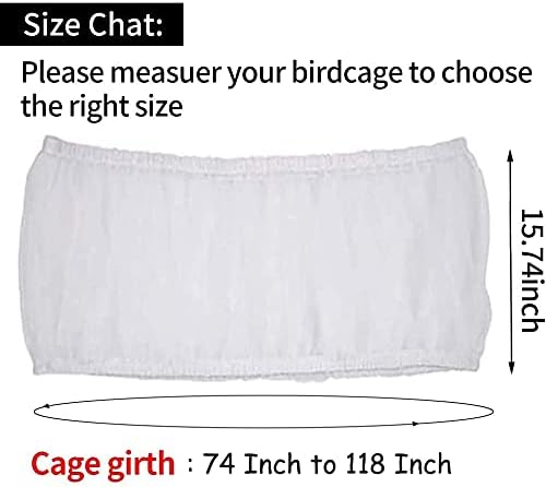 Universal Bird Cage Seed Catcher,Seed Catcher Guard Net Cover,Parrot Nylon Mesh Net Cover,Soft Airy Cage Net Stretchy Skirt for Round Square Cages (Circumference 74 inch to 118 inch，White)…