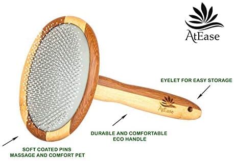 Natural Bamboo Deshedding Slicker Brush - for Matted Short and Long Haired Dogs Cats Gentle Easy Grooming