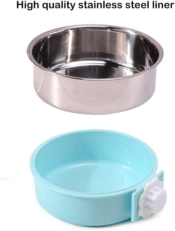 Crate Dog Bowl,Removable Stainless Steel Water Food Feeder Bowls Crate Coop Cup,Pet Cage Bowls with Bolt Holder for Cat, Puppy, Birds, Rats, Rabbits Small Animals ((Blue+Green+Pink) Round, Samll)
