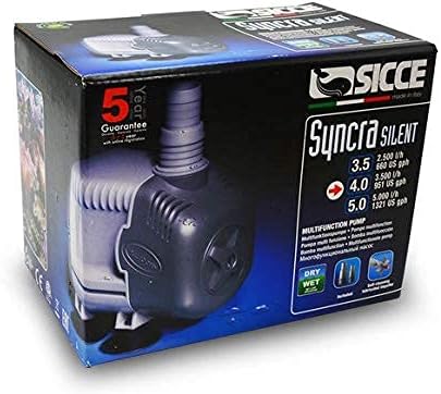 SICCE Syncra Silent 4.0 Multifunction 951 GPH Submersible Water Pump | Italian Made 85W Ultra Quiet Durable Aquarium Fish Tank, Fountain, Pond, Hydroponics, Terrarium Black | Freshwater & Saltwater