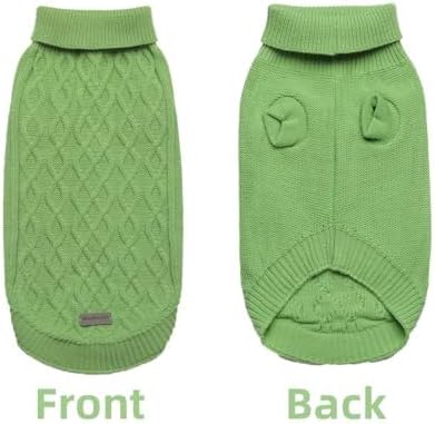 Dog Pullover Sweater, Cold Weather Cable Knitwear, Warm Clothes for Chihuahua, Bulldog, Dachshund, Pug, Yorkie,Dog Outfits for Small Dogs Medium Dogs (Green XS)…