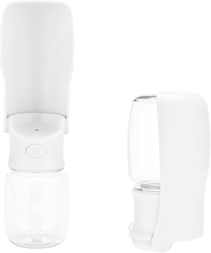 Portable Dog Water Bottle, Foldable Pet Water Dispenser with Drinking Trough, Leak-Resistant Travel Bottle, White, Ideal for Walking, Hiking & Outdoor Travel, 350ml White