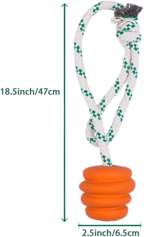 Green Sheep Tug & Enrichment Dog Toy, Interactive Rope Ball Toy with Removable Cotton Rope, Treat Dispensing Natural Rubber Dental Chew Toy for Medium and Large Dogs，Orange
