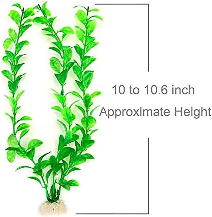 WAFJAMF 3Pack 10.6" Plastic Seaweed Water Plants for Aquarium Decorations | Non-toxic artificial green fish tank greenery with weighted ceramic bases for betta, turtle, and reptile habitats