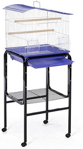 Prevue Pet Products Bird Cage Stand with Shelf - Small Metal Cage Stand with Rolling Wheels, Bird Stands for Inside, Mid-Height Shelf for Cage Accessories, Toys, and Storage - Black