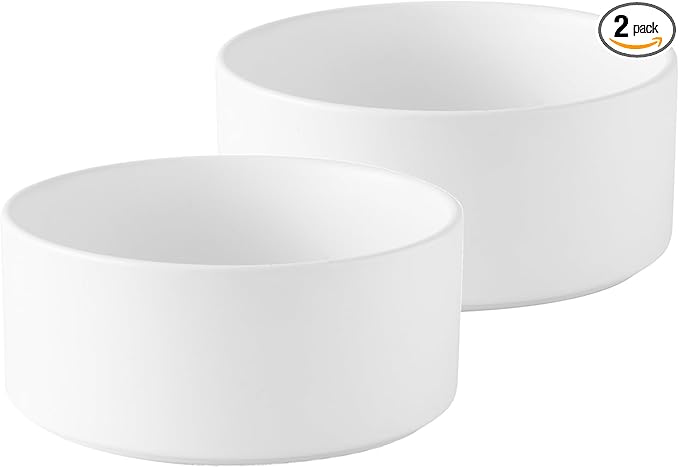 Ceramic Set of 2 Dog Bowls - Classic Dogs Food & Water Bowl for Small and Medium Breed, Heavy-Duty Non-Slip Dog Dishes, Food Grade Pet Bowl, Dishwasher & Microwave Safe (6'', 2*30OZ, White)