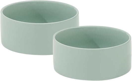 Havniva Ceramic 6.1inch Dog Bowls for Small and Medium Breed Dog Dish Pet Food and Water Bowl (Set of 2 Bowls - Light Green, 28oz)