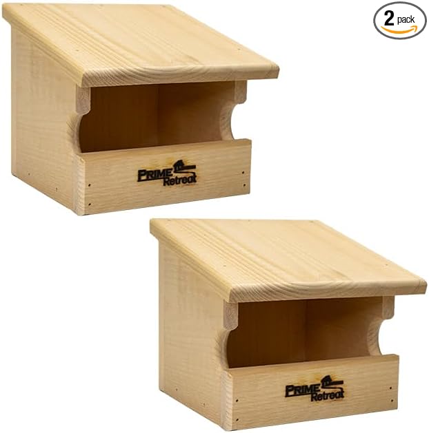 Prime Retreat Pine Open Nesting Boxes Set of 2, Wooden Outdoor Bird Nesting Shelters with Hanging Mount, Open Front Bird Nest Box for Robins Doves and Backyard Bird Habitat Support