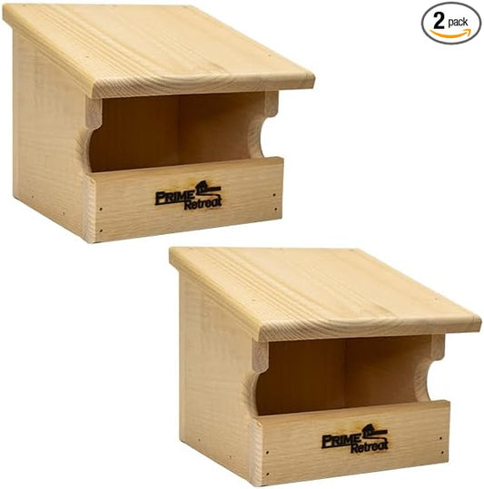 Prime Retreat Pine Open Nesting Boxes Set of 2, Wooden Outdoor Bird Nesting Shelters with Hanging Mount, Open Front Bird Nest Box for Robins Doves and Backyard Bird Habitat Support