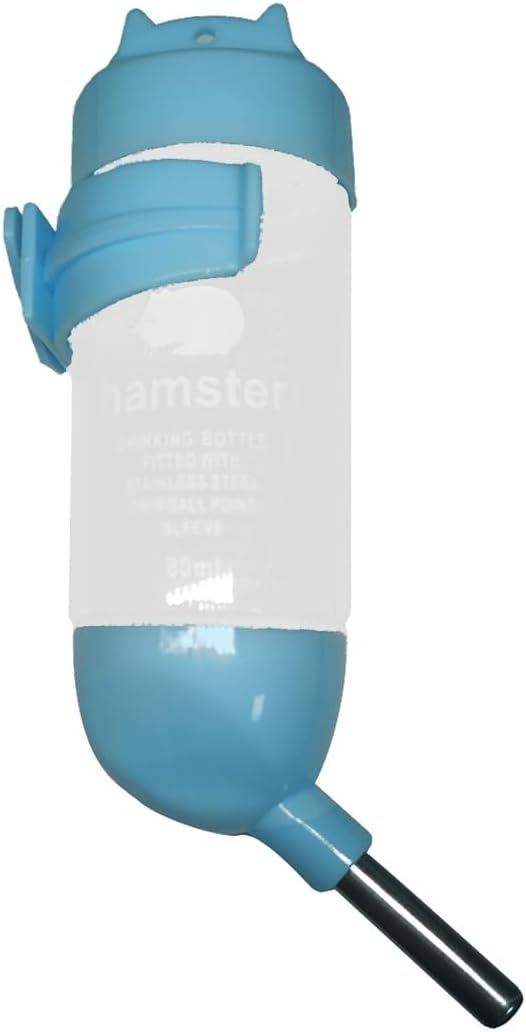 Guinea Pig Water Bottle No Drip, Plastic Hamster Water Bottle with Suspension Clamp, Hamster Cage Accessories Hanging (Blue, 80ml)