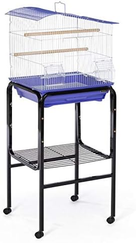 Prevue Pet Products Bird Cage Stand with Shelf - Small Metal Cage Stand with Rolling Wheels, Bird Stands for Inside, Mid-Height Shelf for Cage Accessories, Toys, and Storage - Black