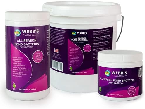 Webb's Water Gardens All-Season Pond Bacteria with Barley Packets - Supports up to 1000 Gallons - 70 Packets for Easy Application - 5 Pounds - Ideal for Clearing Pond Water and Maintaining Fish Health